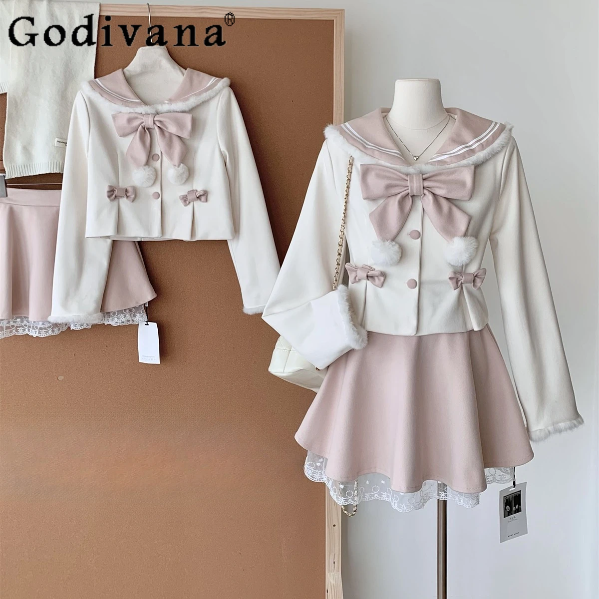 Women's Korean Sweet Girls Bow Navy Collar Short Coat and Lace Lace Skirt Set 2 Piece Sets Womens Outfits Spring and Autumn 2024
Women's Korean Sweet Girls Bow Navy Collar Short Coat and Lace Lace Skirt Set 2 Piece Sets Womens Outfits Spring and Autumn 2024