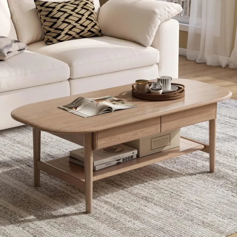 100% Solid Wood Coffee Table for Living Room, 2-Tier Living Room Table with 2 Drawers and Shelf Storage, Mid Century Modern
100% Solid Wood Coffee Table for Living Room, 2-Tier Living Room Table with 2 Drawers and Shelf Storage, Mid Century Modern