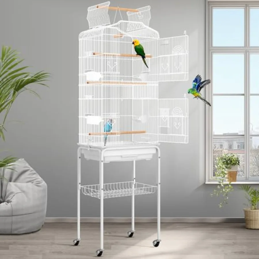 64 Inch Bird Cage with Play Top and Rolling Stand for Parrots Conures Lovebirds Cockatiels Parakeets White Powder-Coated Steel
64 Inch Bird Cage with Play Top and Rolling Stand for Parrots Conures Lovebirds Cockatiels Parakeets White Powder-Coated Steel