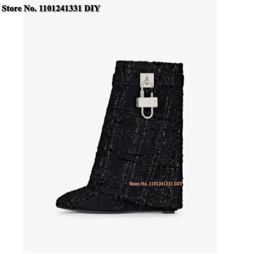 Black Demin Jeans Cloth Platform Padlock Detail Folde Wedge Heel Ankle Boots Boots Women real leather Slip On Shoes Plus 44
Black Demin Jeans Cloth Platform Padlock Detail Folde Wedge Heel Ankle Boots Boots Women real leather Slip On Shoes Plus 44