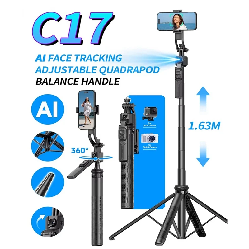C17 Monopod 360° Auto-Rotation AI Tracking Shootings Tripod Bluetooth Shutter For Phone Holder Wireless Selfie Stick
C17 Monopod 360° Auto-Rotation AI Tracking Shootings Tripod Bluetooth Shutter For Phone Holder Wireless Selfie Stick