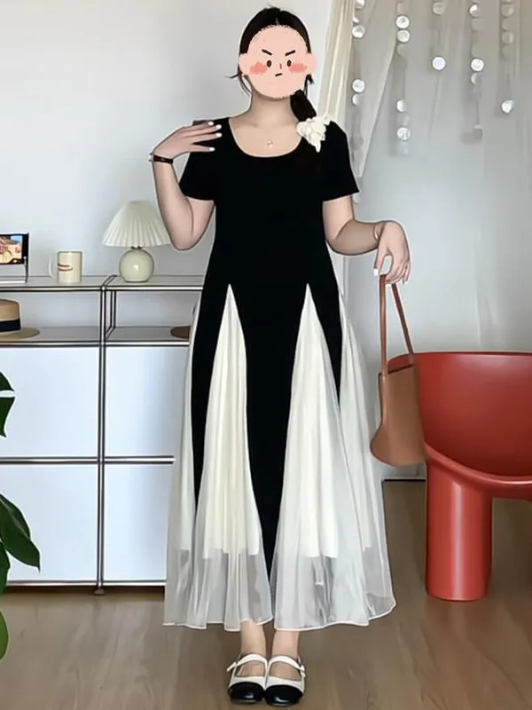 Summer New plus Size Fashion Color Block Mesh Splice A-Line Long Dress Women's Clothing High Waist Short Sleeve Skin-Friendly
Summer New plus Size Fashion Color Block Mesh Splice A-Line Long Dress Women's Clothing High Waist Short Sleeve Skin-Friendly