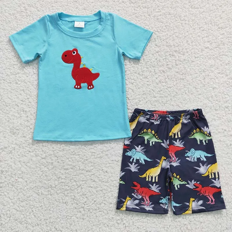 Wholesale Baby Boy Embroidery Dinosaur Set Children Summer Short Sleeves Cotton Blue Shirt Top Toddler Shorts Kid Outfit
Wholesale Baby Boy Embroidery Dinosaur Set Children Summer Short Sleeves Cotton Blue Shirt Top Toddler Shorts Kid Outfit