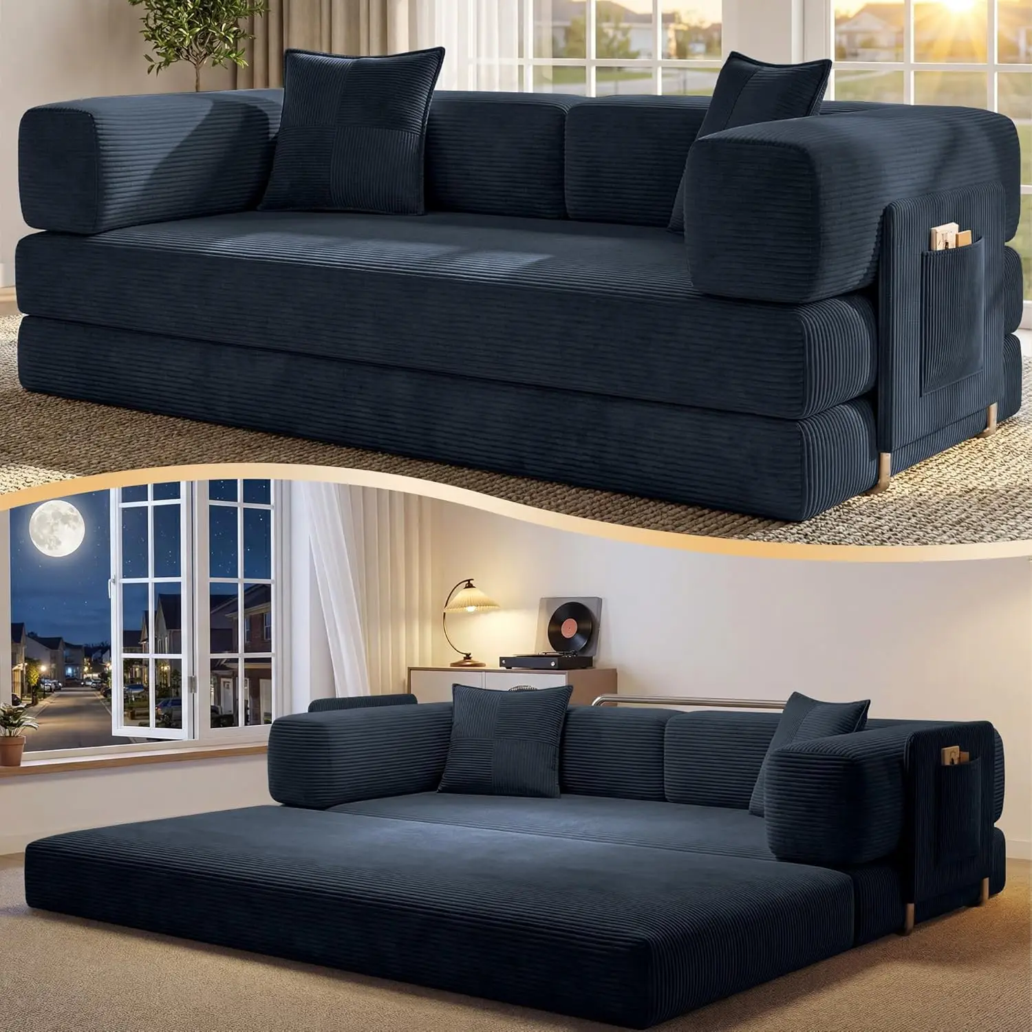 78.8" Convertible Sofa Bed,Corduroy Futon Couch with Storage Pocket,Folding Pull Out Futon Sofa,No Assembly Boneless Couch for H
78.8" Convertible Sofa Bed,Corduroy Futon Couch with Storage Pocket,Folding Pull Out Futon Sofa,No Assembly Boneless Couch for H