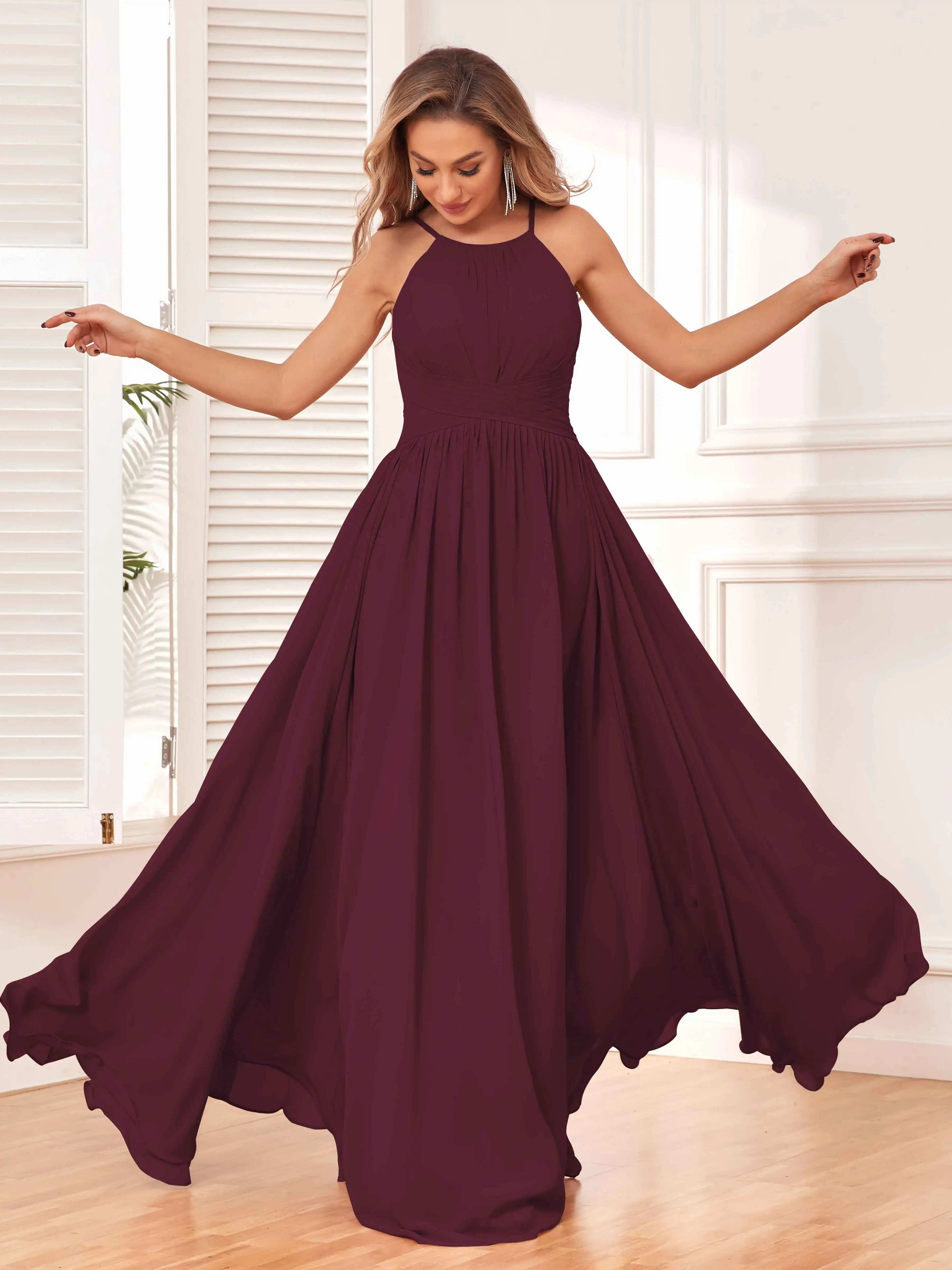 Elegant High Neck Chiffon Bridesmaid Dresses for Wedding Sleeveless Corset Backless Formal Prom Party A-line Long Evening Gowns
Elegant High Neck Chiffon Bridesmaid Dresses for Wedding Sleeveless Corset Backless Formal Prom Party A-line Long Evening Gowns