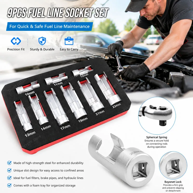 9-Piece Oil Pipe Removal Socket Set, 10-22mm Slotted Oxygen Sensor, Wrench Manual Removal Tool, Professional Car Repair Tools.
9-Piece Oil Pipe Removal Socket Set, 10-22mm Slotted Oxygen Sensor, Wrench Manual Removal Tool, Professional Car Repair Tools.