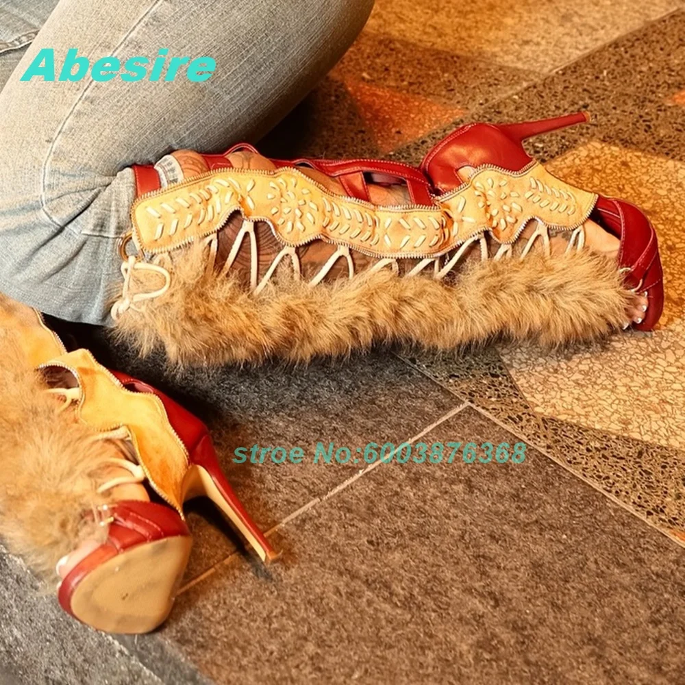 Fluffy Fur Patchwork Mixed-Color Sandal Boots Peep Toe Thin Heels Zipper Hollow Out Shoes for Women Spicy Girls Y2K Shoes New
Fluffy Fur Patchwork Mixed-Color Sandal Boots Peep Toe Thin Heels Zipper Hollow Out Shoes for Women Spicy Girls Y2K Shoes New