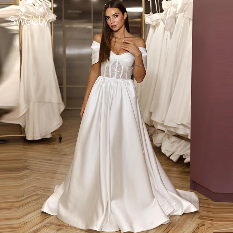 Elegant Wedding Dress Soft Satin With Beading A-Line Floor Length Ball Gown Boat Neck Short Sleeves Bride Button Vestido De Nov
Elegant Wedding Dress Soft Satin With Beading A-Line Floor Length Ball Gown Boat Neck Short Sleeves Bride Button Vestido De Nov