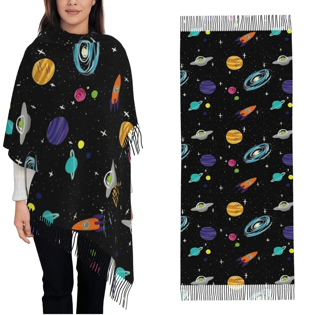 Cosmic Space Planet Scarf with Tassel Outdoor Shawls Wrpas Women Custom DIY Scarves Wraps Autumn Popular Bufanda
Cosmic Space Planet Scarf with Tassel Outdoor Shawls Wrpas Women Custom DIY Scarves Wraps Autumn Popular Bufanda