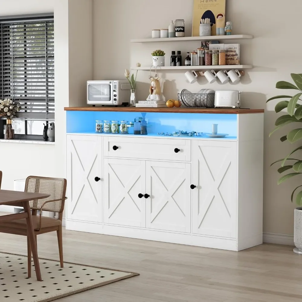 55" Buffet Cabinet with Power Outlets and Lights Large Kitchen Sideboard Buffet with Drawers Farmhouse Kitchen Storage Cabinet
55" Buffet Cabinet with Power Outlets and Lights Large Kitchen Sideboard Buffet with Drawers Farmhouse Kitchen Storage Cabinet