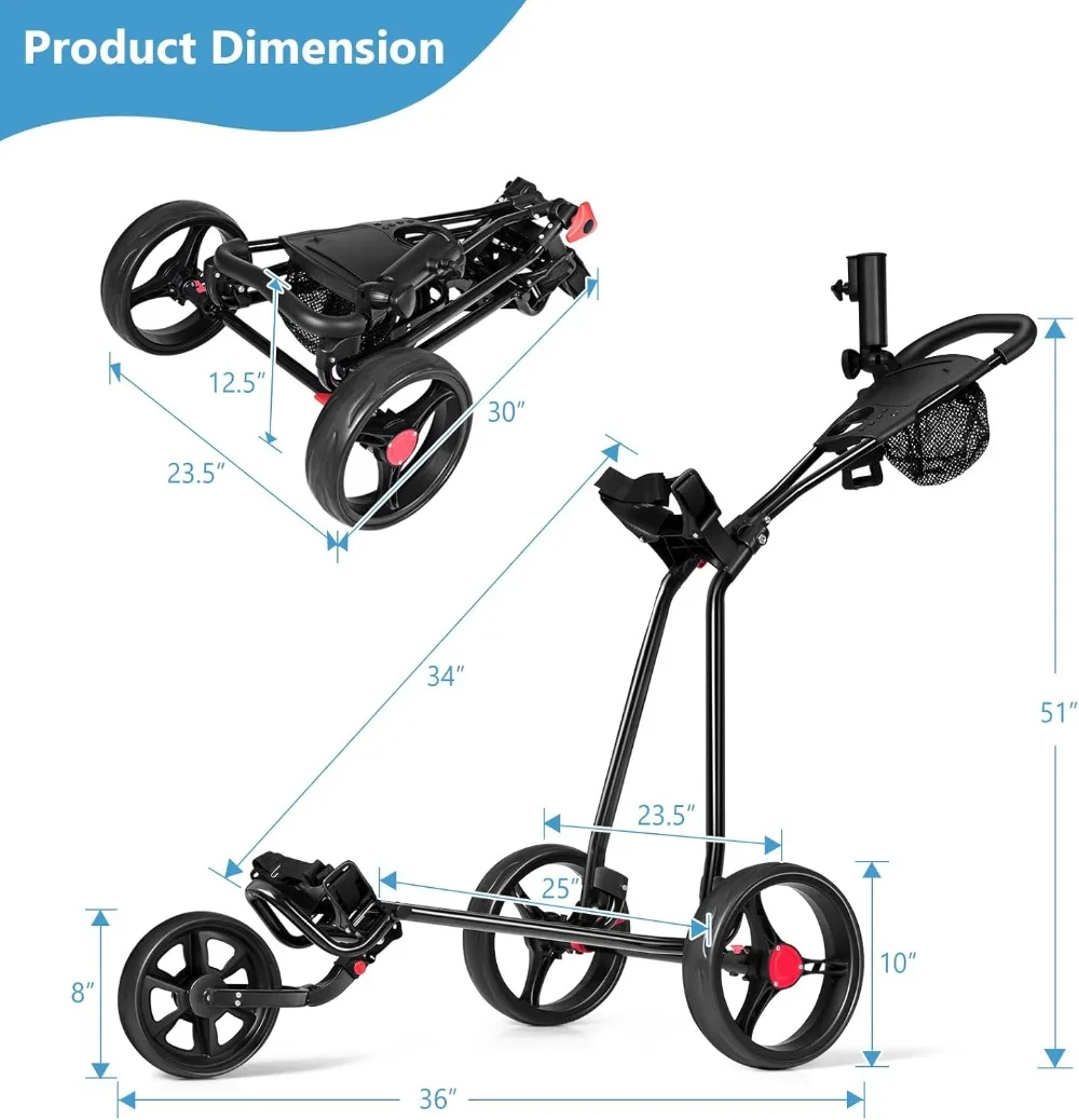 Golf Push Cart, Lightweight Collapsible Golf Pull Cart, 3 Wheels Golf Trolley with Foot Brake Umbrella Holder & Cup Holder,
Golf Push Cart, Lightweight Collapsible Golf Pull Cart, 3 Wheels Golf Trolley with Foot Brake Umbrella Holder & Cup Holder,