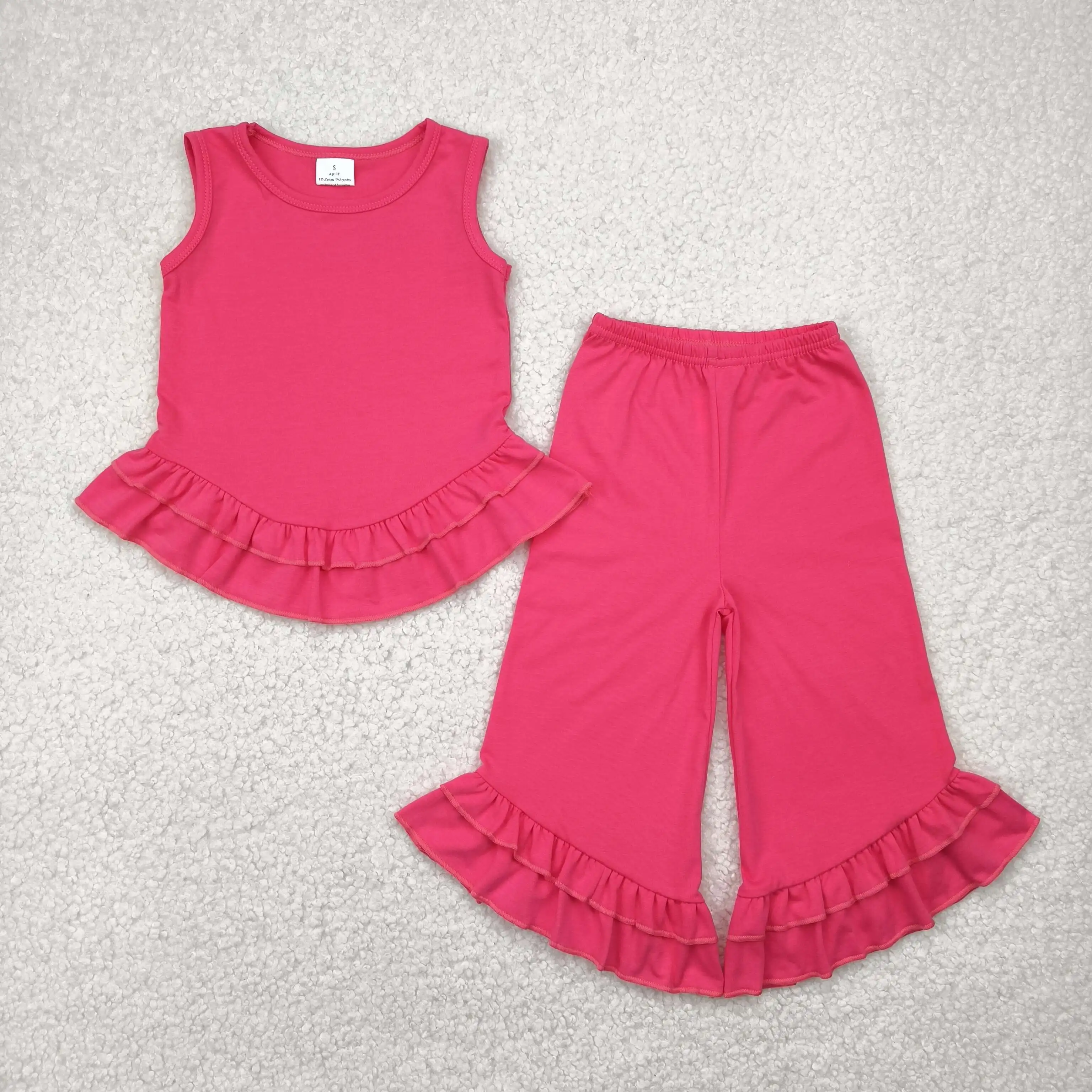 Boutique Fashion Solid Pink Color Ruffles Sleeveless Shirt Little Girls Vest With Ruffles Pants 2 Piece Outfits Kids Clothing
Boutique Fashion Solid Pink Color Ruffles Sleeveless Shirt Little Girls Vest With Ruffles Pants 2 Piece Outfits Kids Clothing