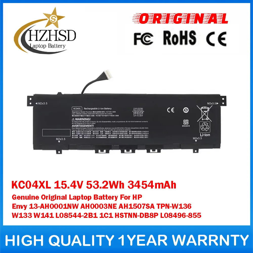 KC04XL 15.4V 53.2Wh 3454mAh Genuine Original Laptop Battery For HP Envy 13-AH0001NW AH0003NE AH1507SA TPN-W136/W133 L08544-2B1
KC04XL 15.4V 53.2Wh 3454mAh Genuine Original Laptop Battery For HP Envy 13-AH0001NW AH0003NE AH1507SA TPN-W136/W133 L08544-2B1
