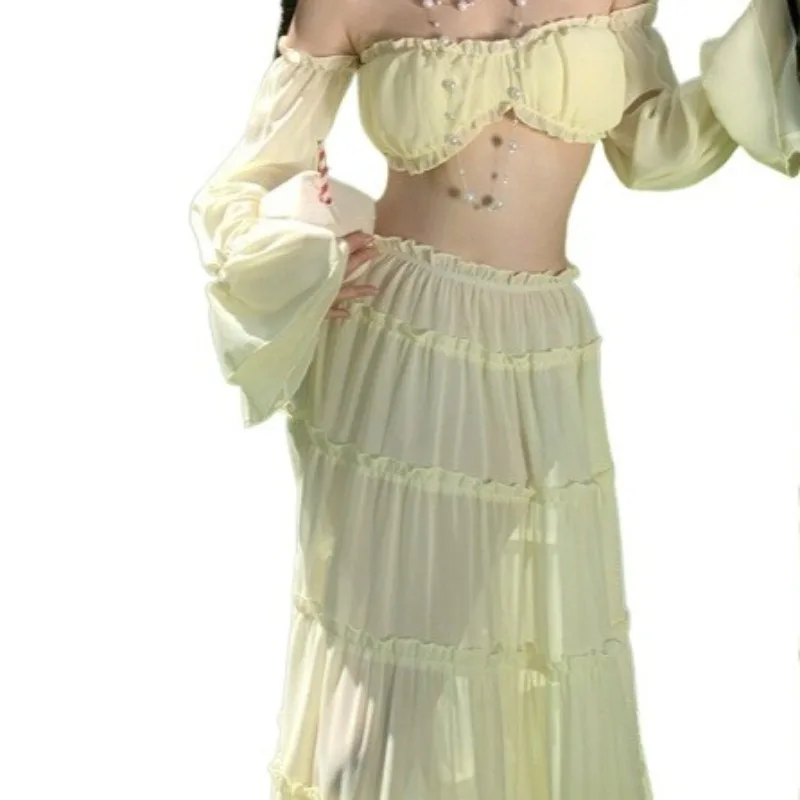 French Pure Color Light Yellow One-shoulder Lotus Leaf Short Top High-waisted Half-length Long Dress Two-piece Beach Resort Set
French Pure Color Light Yellow One-shoulder Lotus Leaf Short Top High-waisted Half-length Long Dress Two-piece Beach Resort Set