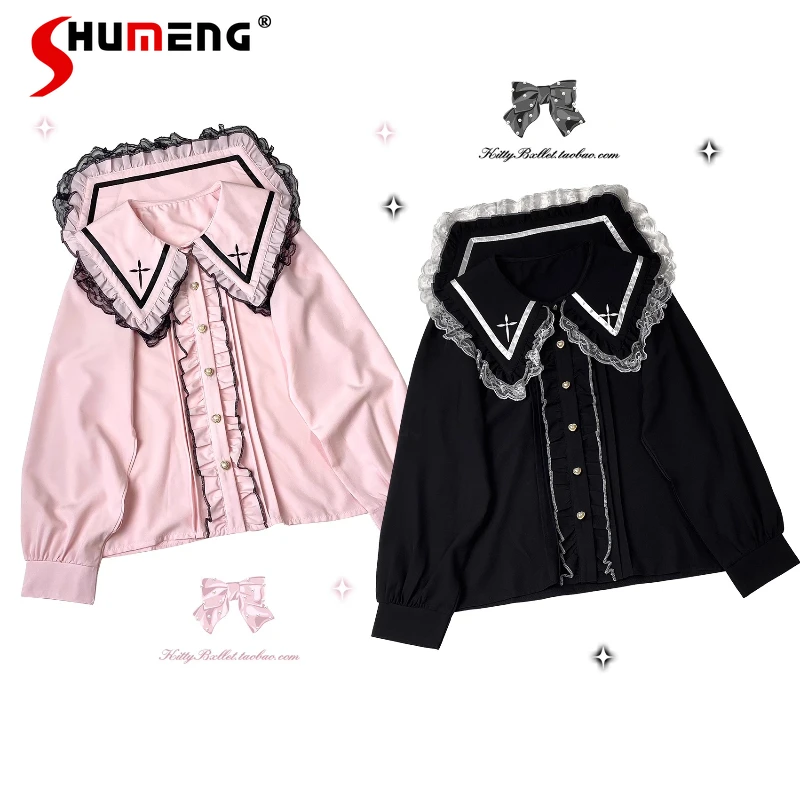 Mines Mass Production Navy Collar Long Sleeve Shirt Spring and Autumn Girls Slim-Fit Elegant Dating Daily Lolita Blouses Tops
Mines Mass Production Navy Collar Long Sleeve Shirt Spring and Autumn Girls Slim-Fit Elegant Dating Daily Lolita Blouses Tops