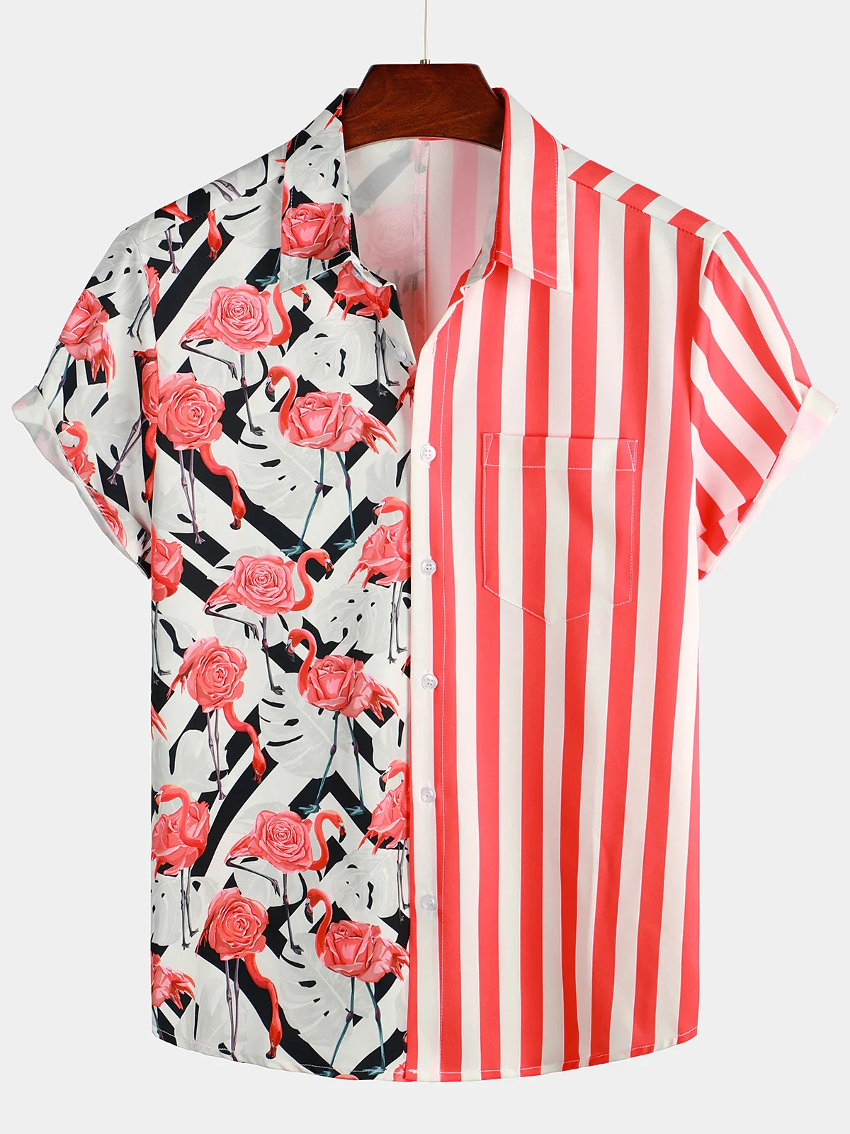 Men's Flamingo and Stripe Printed Pocket Short Sleeve Shirt Soft Breathable Quick Dry Casual Short Sleeve Button Shirt
Men's Flamingo and Stripe Printed Pocket Short Sleeve Shirt Soft Breathable Quick Dry Casual Short Sleeve Button Shirt