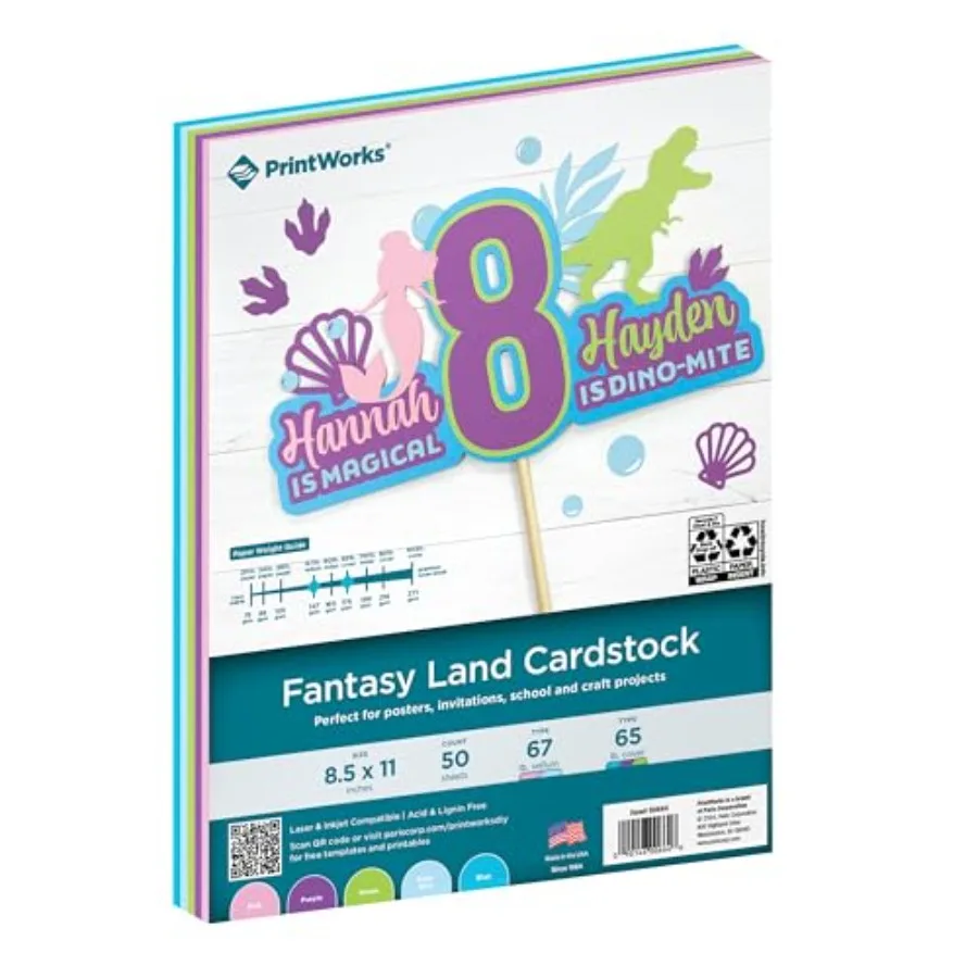 PrintWorks Fantasy Land Cardstock Paper 8.5 x 11 - 50 Sheets - 5 Assorted Fantasy Colors - Ideal for School Craft Projects - 67
PrintWorks Fantasy Land Cardstock Paper 8.5 x 11 - 50 Sheets - 5 Assorted Fantasy Colors - Ideal for School Craft Projects - 67