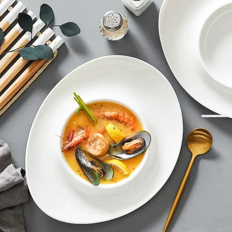 White Ceramic Irregular Shaped Dish Dumpling Plate Hotel Restaurant Soup Chinese Tableware Kitchen Cold Salad
White Ceramic Irregular Shaped Dish Dumpling Plate Hotel Restaurant Soup Chinese Tableware Kitchen Cold Salad
