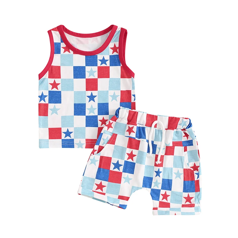 Baby Boy 4th of July Outfit Star Print Round Neck Sleeveless Tank Tops Checkerboard Elastic Waist Shorts Toddler Summer Set
Baby Boy 4th of July Outfit Star Print Round Neck Sleeveless Tank Tops Checkerboard Elastic Waist Shorts Toddler Summer Set
