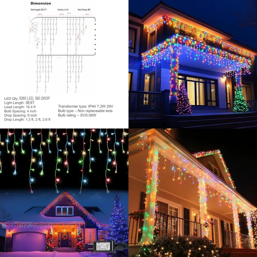 Christmas Icicle Lights, 88.5 Feet 8 Modes Curtain Fairy Lights with 180 Drops, Xmas String Lights for Outdoor Holiday Wedding
Christmas Icicle Lights, 88.5 Feet 8 Modes Curtain Fairy Lights with 180 Drops, Xmas String Lights for Outdoor Holiday Wedding