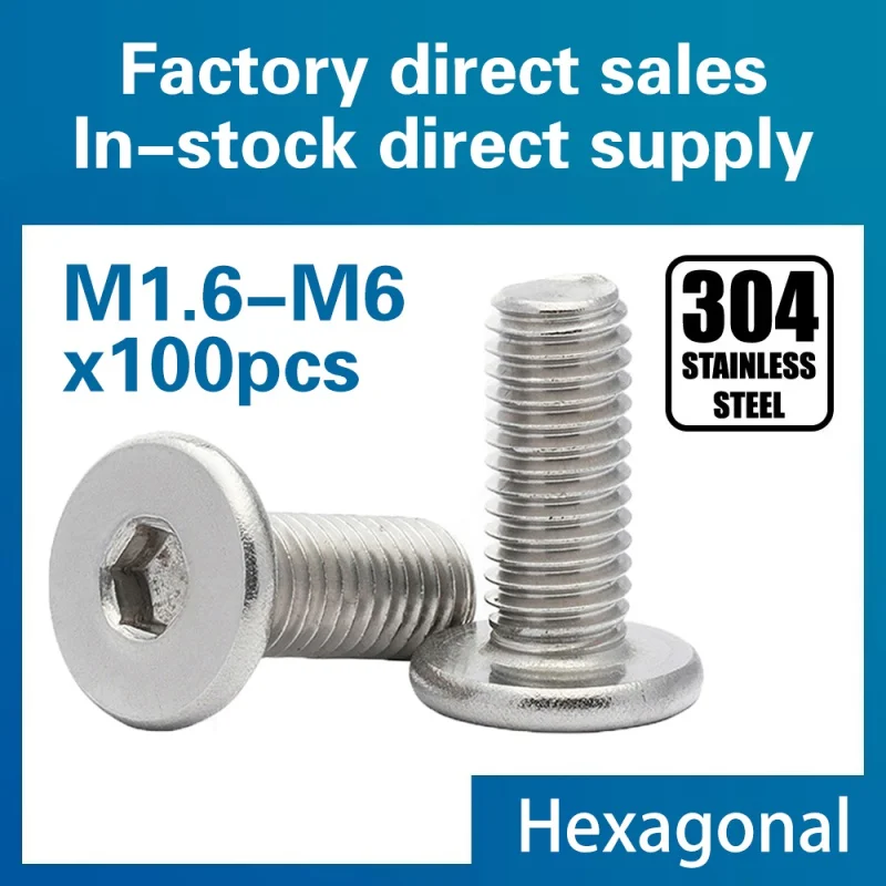 100 Pcs/lot Ultra-thin Super Flat Round Head Bolts M1.6 M2 M2.5 M3 M4 M5 M6 M8 304 Stainless Steel Hexagon Socket Head
100 Pcs/lot Ultra-thin Super Flat Round Head Bolts M1.6 M2 M2.5 M3 M4 M5 M6 M8 304 Stainless Steel Hexagon Socket Head