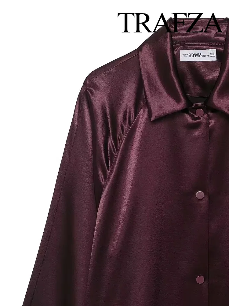 TRAFZA Women's Autumn New Fashion Vintage Silk Satin Textured Jacket Female Elegant Single Breasted Loose Shirt Long Sleeve Coat
TRAFZA Women's Autumn New Fashion Vintage Silk Satin Textured Jacket Female Elegant Single Breasted Loose Shirt Long Sleeve Coat