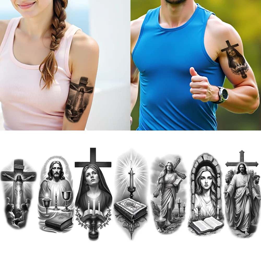 3pcs Temporary Tattoo Jesus Waterproof Long-lasting Body Stickers Candle Virgin Mary Realistic Temporary Tattoos Cross For
3pcs Temporary Tattoo Jesus Waterproof Long-lasting Body Stickers Candle Virgin Mary Realistic Temporary Tattoos Cross For