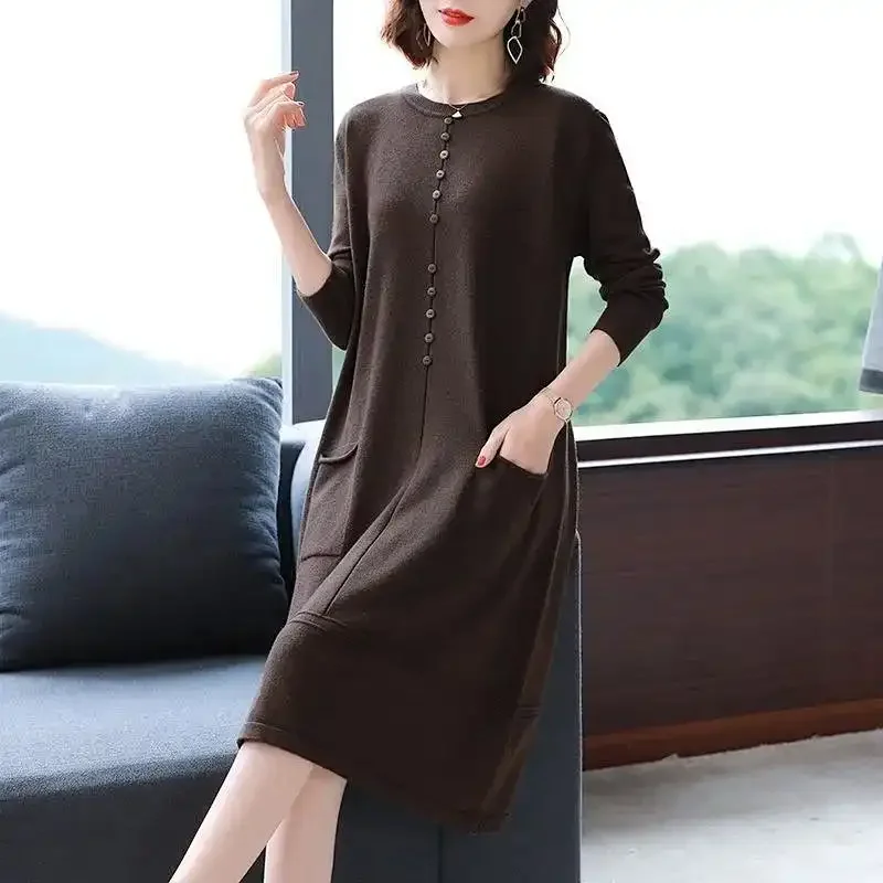 Elegant Women's Knit Dress With Button Front And Pockets Casual Loose Fit For Spring Autumn
Elegant Women's Knit Dress With Button Front And Pockets Casual Loose Fit For Spring Autumn