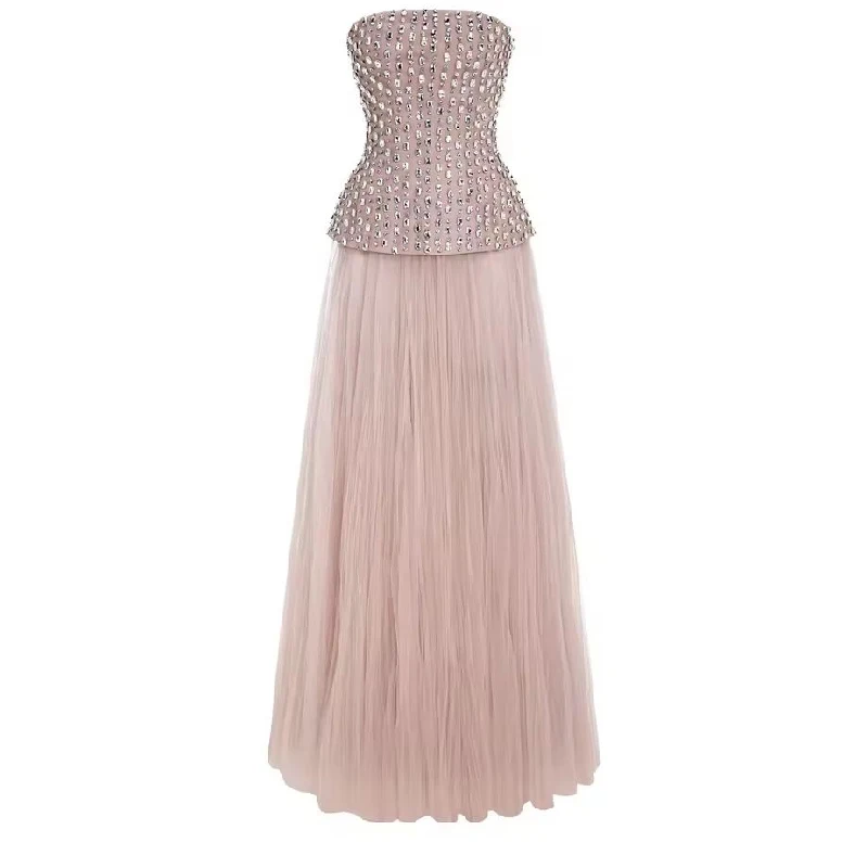 Floor-Length Diamond Customized Party Dresses Strapless A-Line Prom Dresses 2025 Sleeveless Tulle Two-Piece Evening Dresses
Floor-Length Diamond Customized Party Dresses Strapless A-Line Prom Dresses 2025 Sleeveless Tulle Two-Piece Evening Dresses