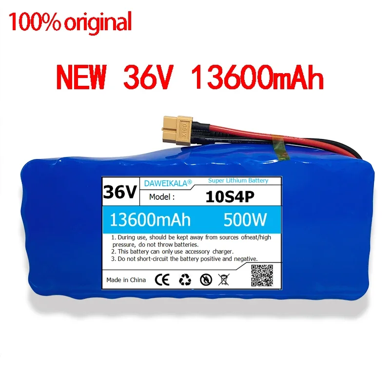 36V 13600mAh Real Capacity Battery 18650 Lithium Ion,13.6Ah for 500W 1000W 42V E-bike, XT60 Plug,BMS & 2A Charger,High Capacity"
36V 13600mAh Real Capacity Battery 18650 Lithium Ion,13.6Ah for 500W 1000W 42V E-bike, XT60 Plug,BMS & 2A Charger,High Capacity"