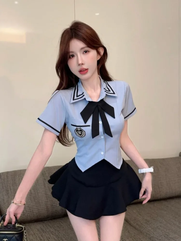 Black Uniform Set School Style Age Reduction Bow Tie Waist Cinching Shirt Women Sexy Short A-Line Skirt Three Piece Set Summer
Black Uniform Set School Style Age Reduction Bow Tie Waist Cinching Shirt Women Sexy Short A-Line Skirt Three Piece Set Summer