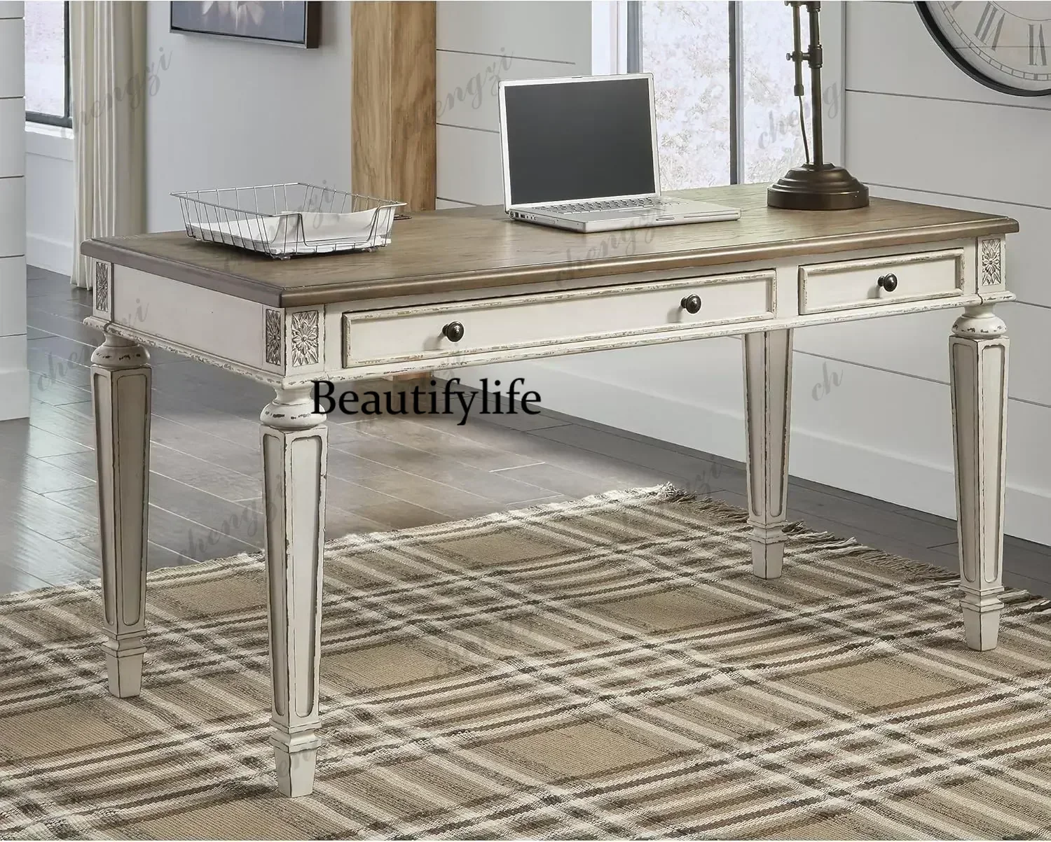 Realyn Farmhouse 60" Home Office Desk with USB Charging, Chipped White
Realyn Farmhouse 60" Home Office Desk with USB Charging, Chipped White