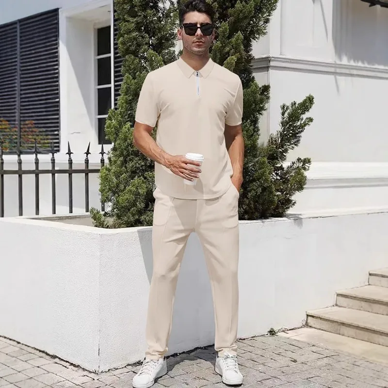 Men Summer Thin Zipper Lapel Polo Shirt Long Pants Set Polyester Casual Sports Two Piece Outfit
Men Summer Thin Zipper Lapel Polo Shirt Long Pants Set Polyester Casual Sports Two Piece Outfit