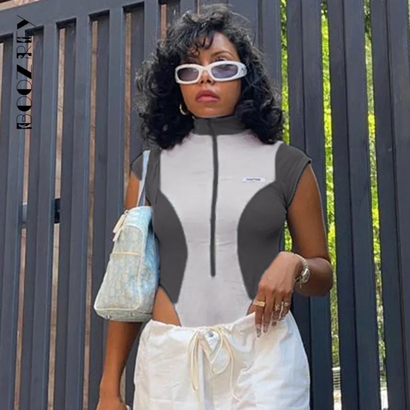 BoozRey Chic Short Sleeve Bodysuit Sexy V Neck Zipper Up Rave Outfits for Women Contrast Patchwork Concise Fashion Streetwear
BoozRey Chic Short Sleeve Bodysuit Sexy V Neck Zipper Up Rave Outfits for Women Contrast Patchwork Concise Fashion Streetwear