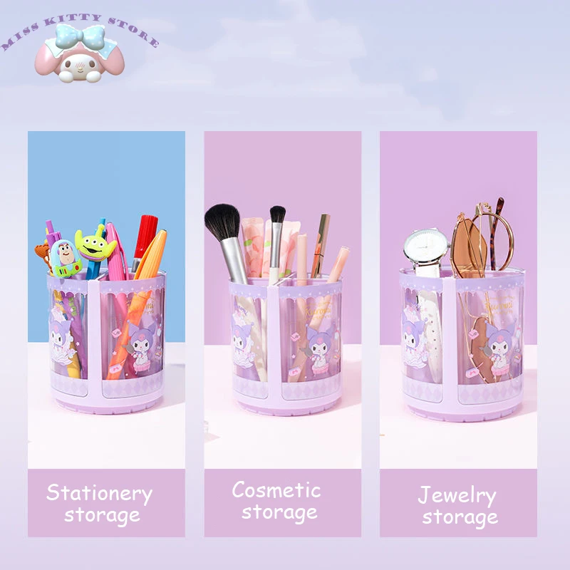 Sanrio Mymelody Cinnamoroll Kuromi мультяшная Вращающаяся ручка-ведро для хранения Кисть для макияжа офисный Настольный держатель большой емкости
Sanrio Mymelody Cinnamoroll Kuromi мультяшная Вращающаяся ручка-ведро для хранения Кисть для макияжа офисный Настольный держатель большой емкости