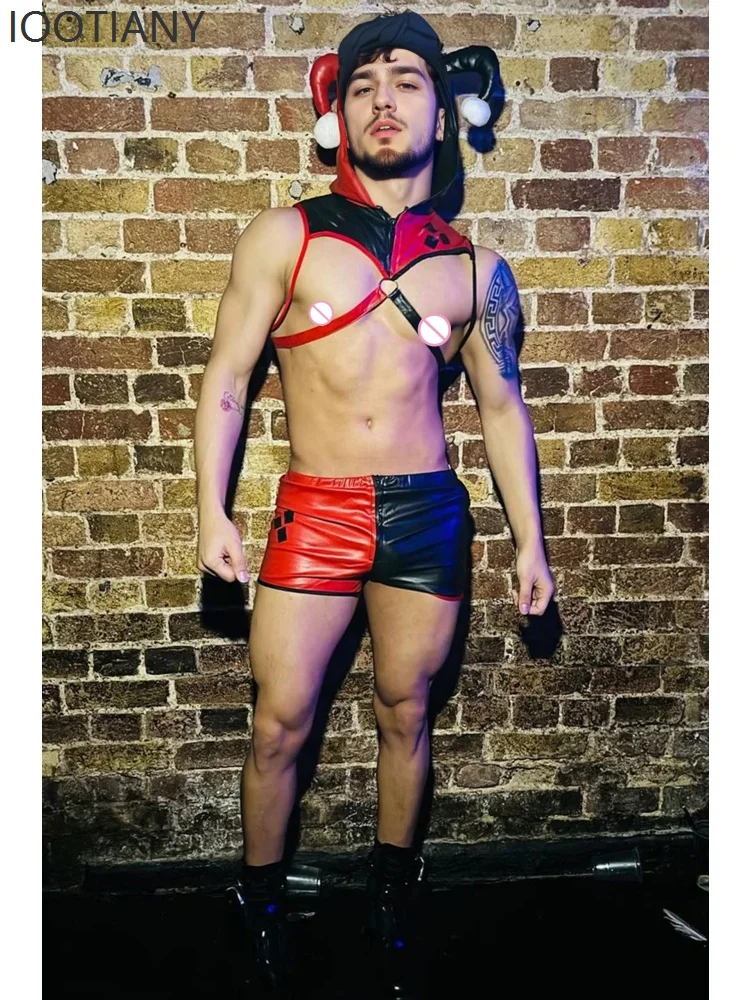 IOOTIANY Halloween Color Matching Pu Leather Harness Macho Clown Sexy Lingerie Cosplay Nightclub Stage Performance Costume Set
IOOTIANY Halloween Color Matching Pu Leather Harness Macho Clown Sexy Lingerie Cosplay Nightclub Stage Performance Costume Set