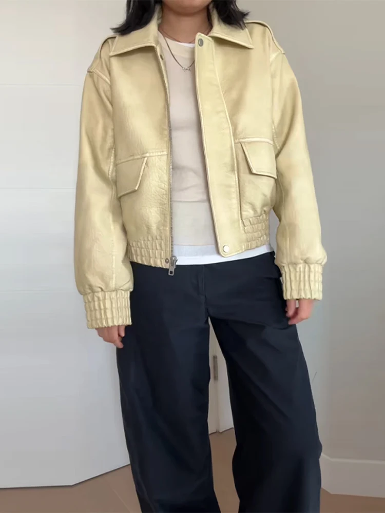 Locomotive Solid Lapel Faux Leather Jacket Women Turn-down Collar Long Sleeve Pockets Bomber Coat Fashion Autumn Cool Girls Tops
Locomotive Solid Lapel Faux Leather Jacket Women Turn-down Collar Long Sleeve Pockets Bomber Coat Fashion Autumn Cool Girls Tops