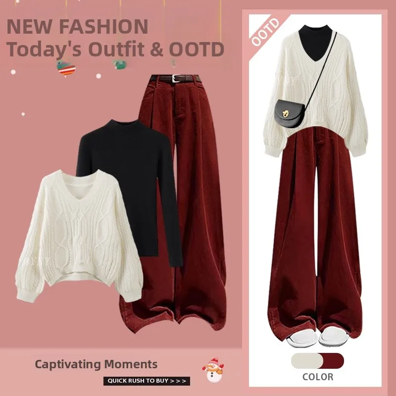 New Year Women's Faion Set Autumn Winter Break Hole Sle Sweater Base irt with Casual Pants Tee Piece Set Casual Sle
New Year Women's Faion Set Autumn Winter Break Hole Sle Sweater Base irt with Casual Pants Tee Piece Set Casual Sle
