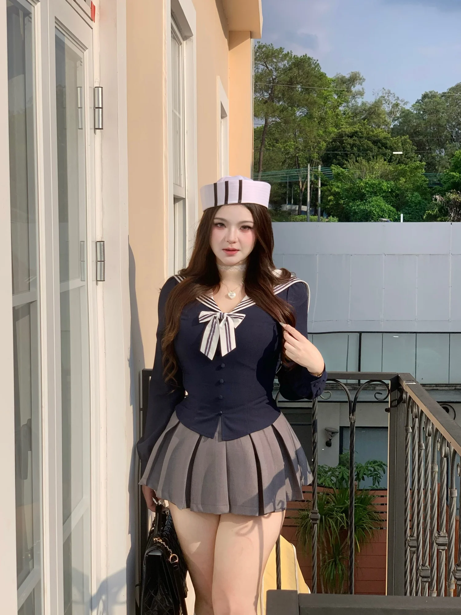 Sweet Style plus Size Navy Wind Skirt And Top Set High Waist Pleated Skirt Slimming Effect Fashionable plus Size Outfit
Sweet Style plus Size Navy Wind Skirt And Top Set High Waist Pleated Skirt Slimming Effect Fashionable plus Size Outfit
