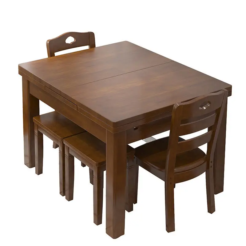 Modern simple solid wood rectangular table, retractable small household folding dining table and chairs 
Modern simple solid wood rectangular table, retractable small household folding dining table and chairs