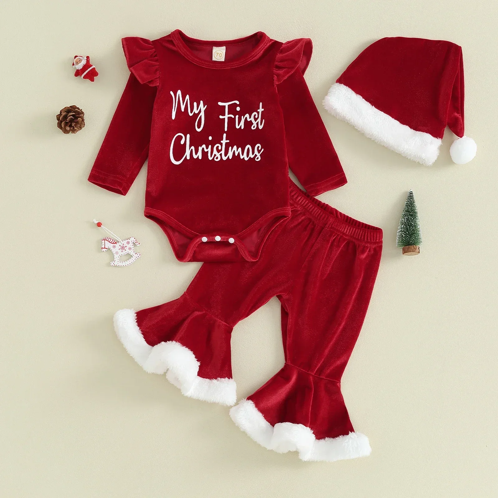 Infant Baby Girl My first christmas Jumpsuit Outfits Letter Print Long Sleeve Corduroy Romper Tops Flare Pants Hat Xmas Costume
Infant Baby Girl My first christmas Jumpsuit Outfits Letter Print Long Sleeve Corduroy Romper Tops Flare Pants Hat Xmas Costume