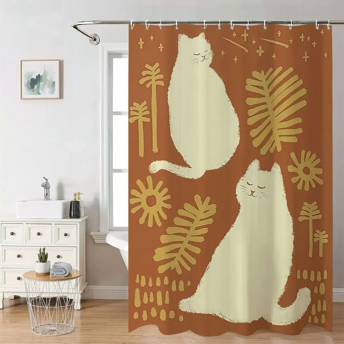 Cute Cat Shower Curtain Boho Palm Leaves Bath Curtains Terracotta Orange Waterproof Polyester Aesthetic Bathroom Decoration
Cute Cat Shower Curtain Boho Palm Leaves Bath Curtains Terracotta Orange Waterproof Polyester Aesthetic Bathroom Decoration