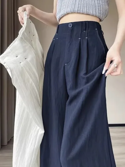 Summer Thin High Waist Linen Wide Leg Pants Women's Loose Drapey Floor-Length Ice Silk Suit Trousers Casual Pants
Summer Thin High Waist Linen Wide Leg Pants Women's Loose Drapey Floor-Length Ice Silk Suit Trousers Casual Pants