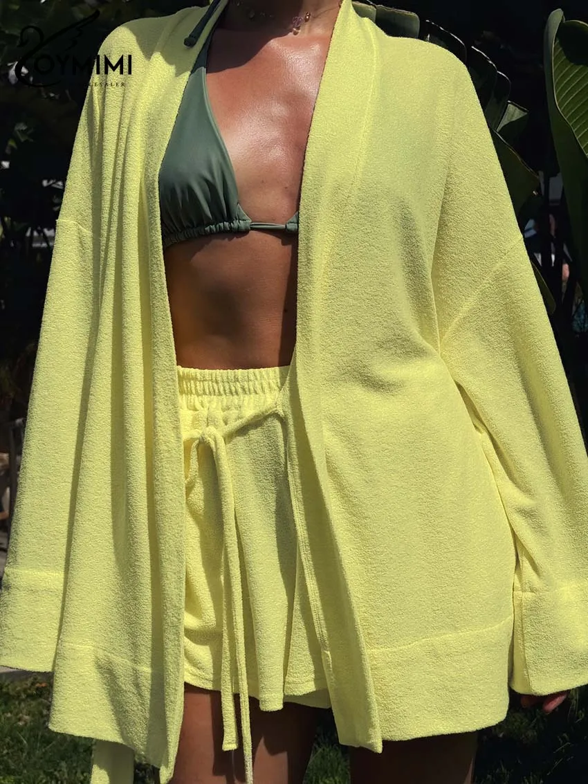 Oymimi Casual Yellow Two Piece Outfits Woman Elegant Long Sleeve Lace-Up Solid Shirts And High Waist Simple Shorts Female Sets
Oymimi Casual Yellow Two Piece Outfits Woman Elegant Long Sleeve Lace-Up Solid Shirts And High Waist Simple Shorts Female Sets