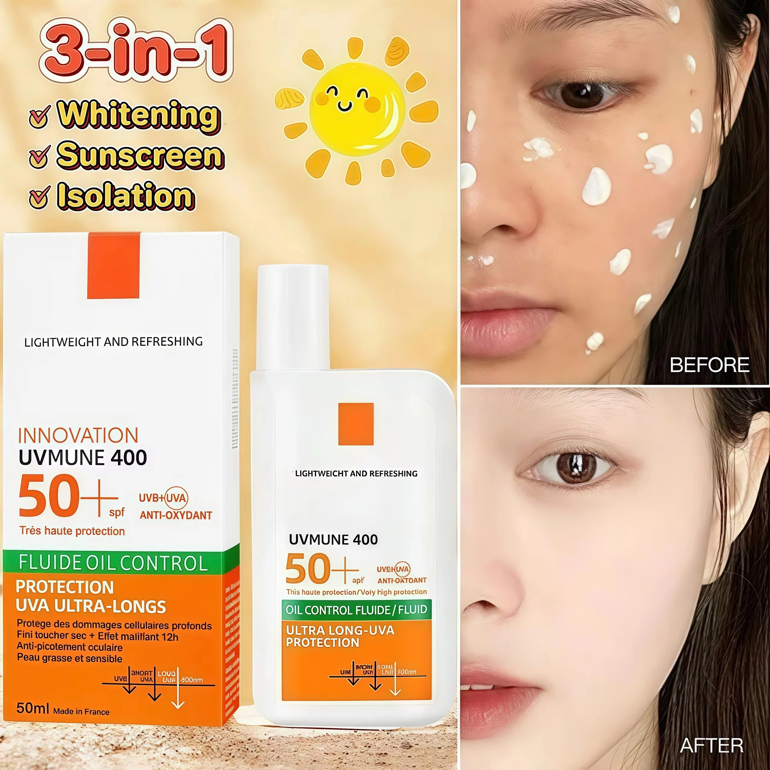 SPF 50+ Sunscreen Lotion Cream Long-Lasting Sun Protection Lightweight Non-Greasy Sun Block Prevent Sunburn Face Body Skin Care
SPF 50+ Sunscreen Lotion Cream Long-Lasting Sun Protection Lightweight Non-Greasy Sun Block Prevent Sunburn Face Body Skin Care