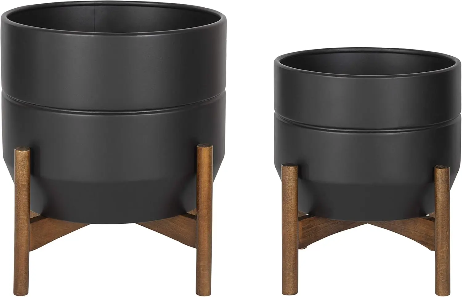 Modern Metal Planters, Set of 2, Black with Walnut Brown Base, Modern Freestanding Pots for Indoor Plants
Modern Metal Planters, Set of 2, Black with Walnut Brown Base, Modern Freestanding Pots for Indoor Plants