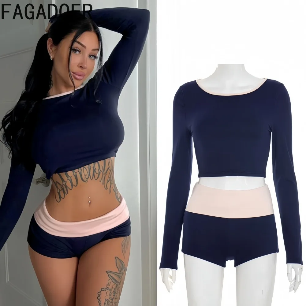 FAGADOER Fashion Two Piece Outfits Woman Solid Color Long Sleeves Crop Top and Bodycon Shorts Female Streetwear Clothing New
FAGADOER Fashion Two Piece Outfits Woman Solid Color Long Sleeves Crop Top and Bodycon Shorts Female Streetwear Clothing New