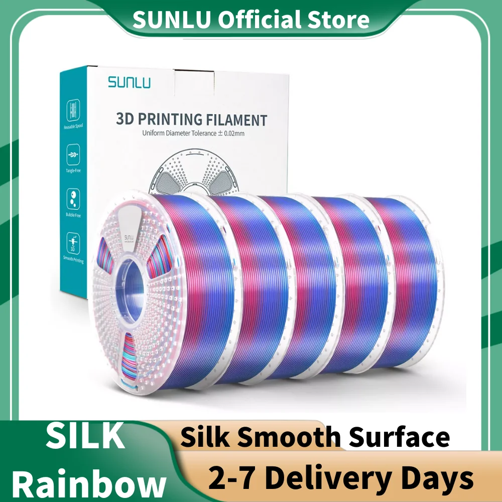 SUNLU 5KG 1.75mm PLA+Silk Rainbow 3D Printer Filament 1KG/Roll ±0.02mm Tolerance, 100% Bubble-Free, Silk Finish, Vibrant Colors
SUNLU 5KG 1.75mm PLA+Silk Rainbow 3D Printer Filament 1KG/Roll ±0.02mm Tolerance, 100% Bubble-Free, Silk Finish, Vibrant Colors
