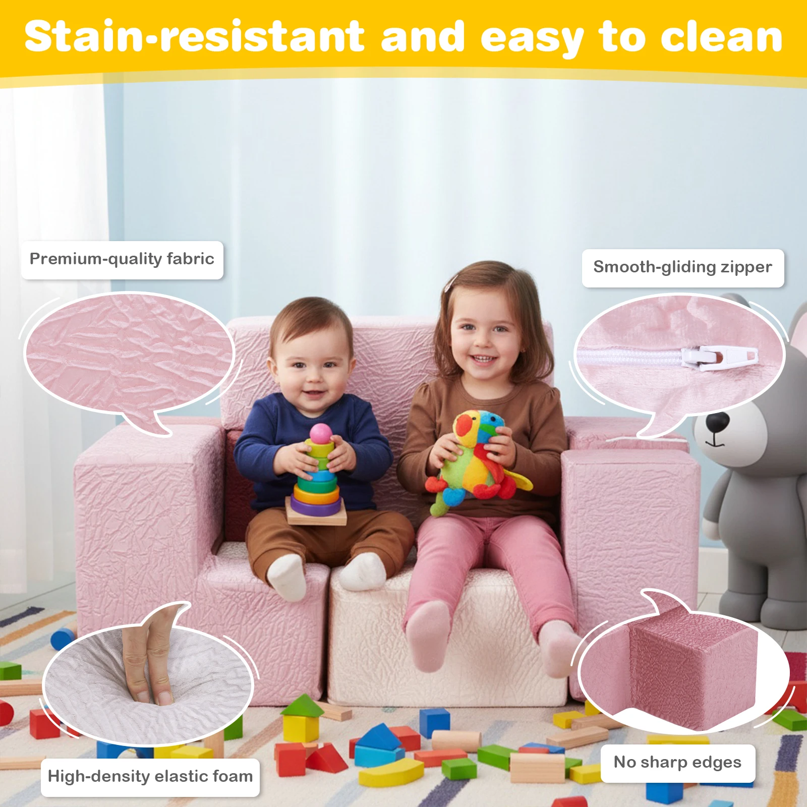 7Pcs Elastic Sponge Toddler Cushions Washable Sectional Playing Couch Wear Resist for Kids Bedroom Playroom Furnitures
7Pcs Elastic Sponge Toddler Cushions Washable Sectional Playing Couch Wear Resist for Kids Bedroom Playroom Furnitures