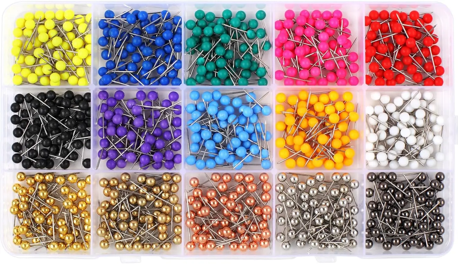 810 PCS Map Pins, 15 Colors, 1/8 Inch, Stainless Steel, Clear Box
810 PCS Map Pins, 15 Colors, 1/8 Inch, Stainless Steel, Clear Box